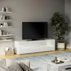 Linus Table TV 2 Portes, 1 Tiroir Blanche. 16 Linus Table TV 2 Portes, 1 Tiroir Blanche. -Pas Cher Mobiliora Magasin meuble tv 22163669