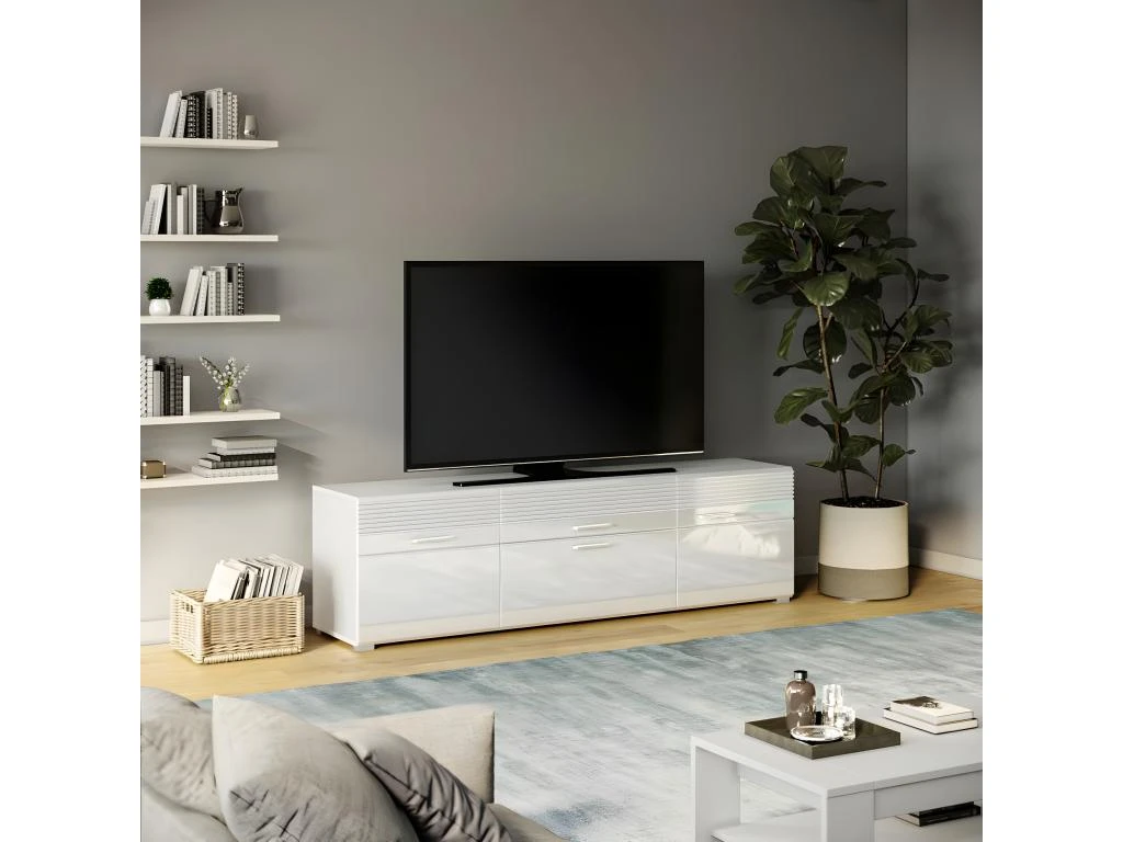 Linus Table TV 2 Portes, 1 Tiroir Blanche. 9 Linus Table TV 2 Portes, 1 Tiroir Blanche. – Image 7