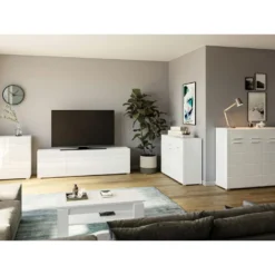 Linus Table TV 2 Portes, 1 Tiroir Blanche. 17 Linus Table TV 2 Portes, 1 Tiroir Blanche. -Pas Cher Mobiliora Magasin meuble tv 22163671