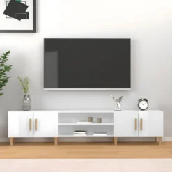 Meuble TV Blanc Brillant 180x31,5x40 Cm Bois D'ingénierie