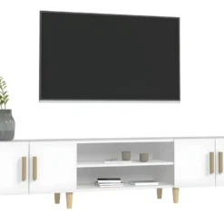 Meuble TV Blanc Brillant 180x31,5x40 Cm Bois D'ingénierie -Pas Cher Mobiliora Magasin meuble tv 22348425