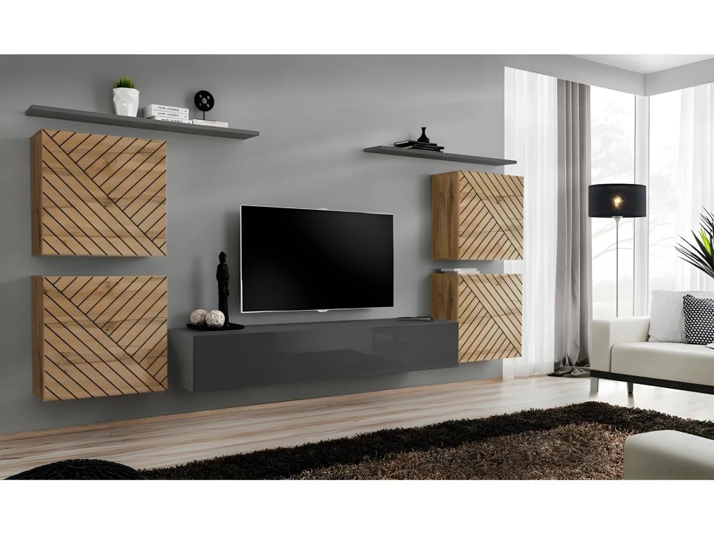 Ensemble De Meubles Design De Salon SWITCH IV. Coloris Chêne Et Gris. Finitions Chêne Fraisé Et Gris Brillant . 3 Ensemble De Meubles Design De Salon SWITCH IV. Coloris Chêne Et Gris. Finitions Chêne Fraisé Et Gris Brillant .