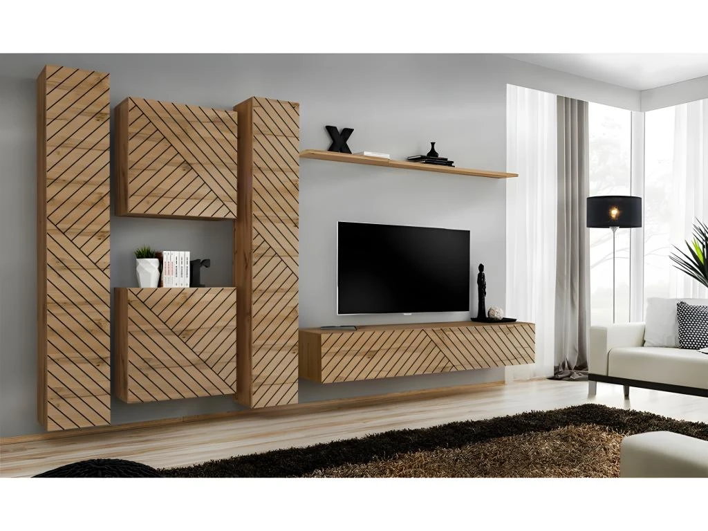 Ensemble De Meubles Design De Salon SWITCH VI. Coloris Chêne Wotan Finition Façade Fraisée . 3 Ensemble De Meubles Design De Salon SWITCH VI. Coloris Chêne Wotan Finition Façade Fraisée .