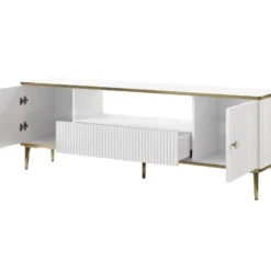 Meuble TV Avec 2 Portes, 1 Tiroir Et 1 Niche En MDF Et Acier - Blanc Et Doré - SINEAD De Pascal MORABITO -Pas Cher Mobiliora Magasin meuble tv 22482335