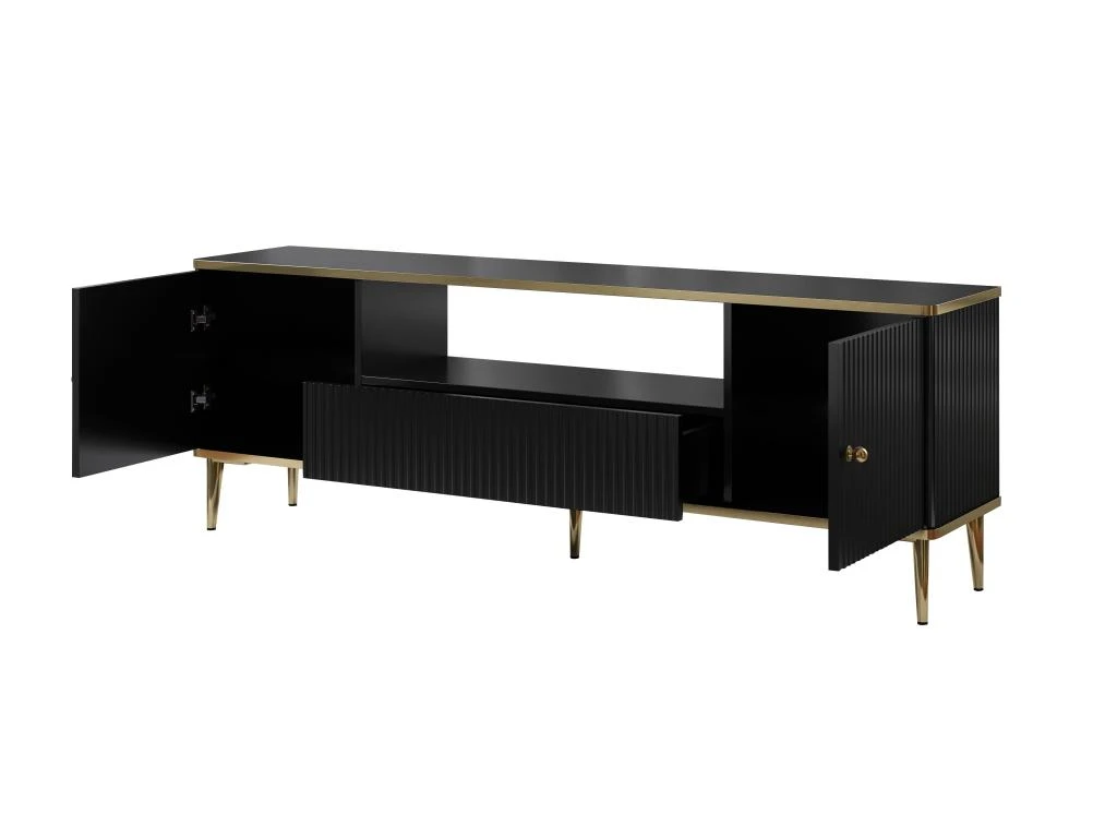 Meuble TV Avec 2 Portes, 1 Tiroir Et 1 Niche En MDF Et Acier - Noir Et Doré - SINEAD De Pascal MORABITO 6 Meuble TV Avec 2 Portes, 1 Tiroir Et 1 Niche En MDF Et Acier - Noir Et Doré - SINEAD De Pascal MORABITO – Image 4