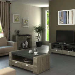 Meuble TV METEORITE - 2 Niches & 2 Tiroirs - MDF Plateau Effet Granite 17 Meuble TV METEORITE - 2 Niches & 2 Tiroirs - MDF Plateau Effet Granite -Pas Cher Mobiliora Magasin meuble tv 225727