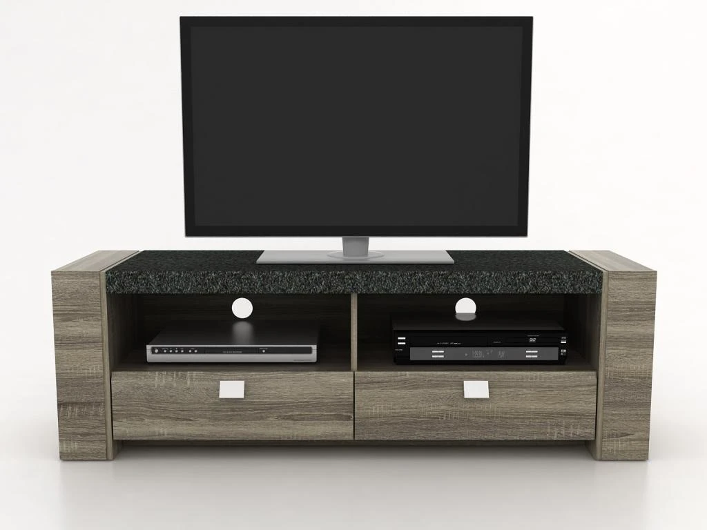 Meuble TV METEORITE - 2 Niches & 2 Tiroirs - MDF Plateau Effet Granite 11 Meuble TV METEORITE - 2 Niches & 2 Tiroirs - MDF Plateau Effet Granite – Image 9