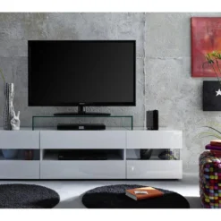 Meuble TV - Mélaminé - Blanc - 169 - 43 - 43,5 Cm -Pas Cher Mobiliora Magasin meuble tv 22703953