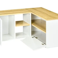 Meuble TV D'angle Banc TV En L 2 Portes 3 Niches Panneaux Aspect Bois Chêne Clair Blanc -Pas Cher Mobiliora Magasin meuble tv 22962505