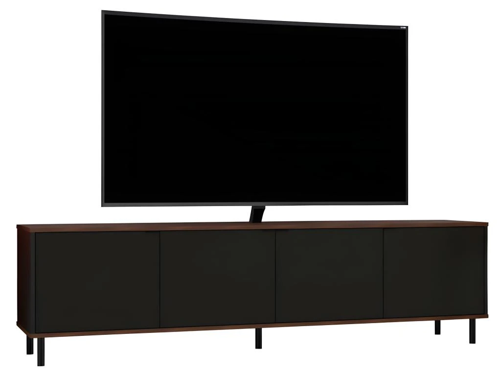 Meuble TV 80 Pouces 4 Portes 4 Niches Châtaignier Et Noir 3 Meuble TV 80 Pouces 4 Portes 4 Niches Châtaignier Et Noir