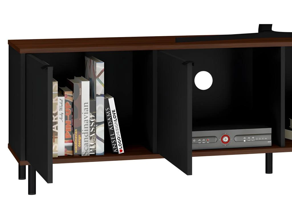 Meuble TV 80 Pouces 4 Portes 4 Niches Châtaignier Et Noir 7 Meuble TV 80 Pouces 4 Portes 4 Niches Châtaignier Et Noir – Image 5