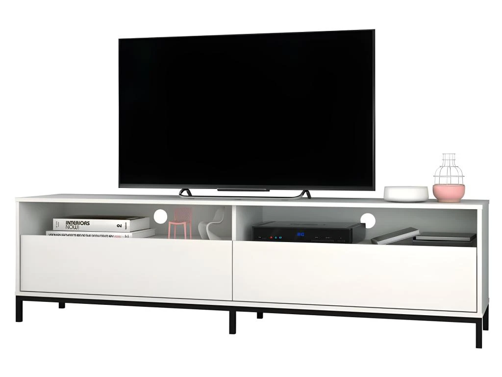 Meuble TV 70 Pouces 2 Abattants 4 Niches Blanc Pieds Métal 3 Meuble TV 70 Pouces 2 Abattants 4 Niches Blanc Pieds Métal