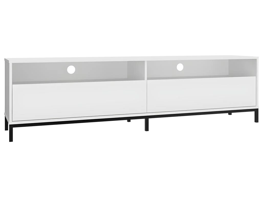 Meuble TV 70 Pouces 2 Abattants 4 Niches Blanc Pieds Métal 6 Meuble TV 70 Pouces 2 Abattants 4 Niches Blanc Pieds Métal – Image 4