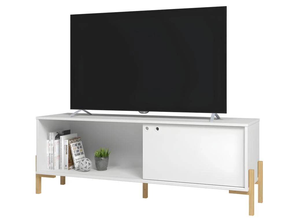 Meuble TV 65 Pouces Blanc 1 Porte Coulissante 2 Niches 3 Meuble TV 65 Pouces Blanc 1 Porte Coulissante 2 Niches
