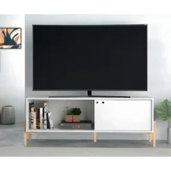 Meuble TV 65 Pouces Blanc 1 Porte Coulissante 2 Niches 8 Meuble TV 65 Pouces Blanc 1 Porte Coulissante 2 Niches -Pas Cher Mobiliora Magasin meuble tv 22970089