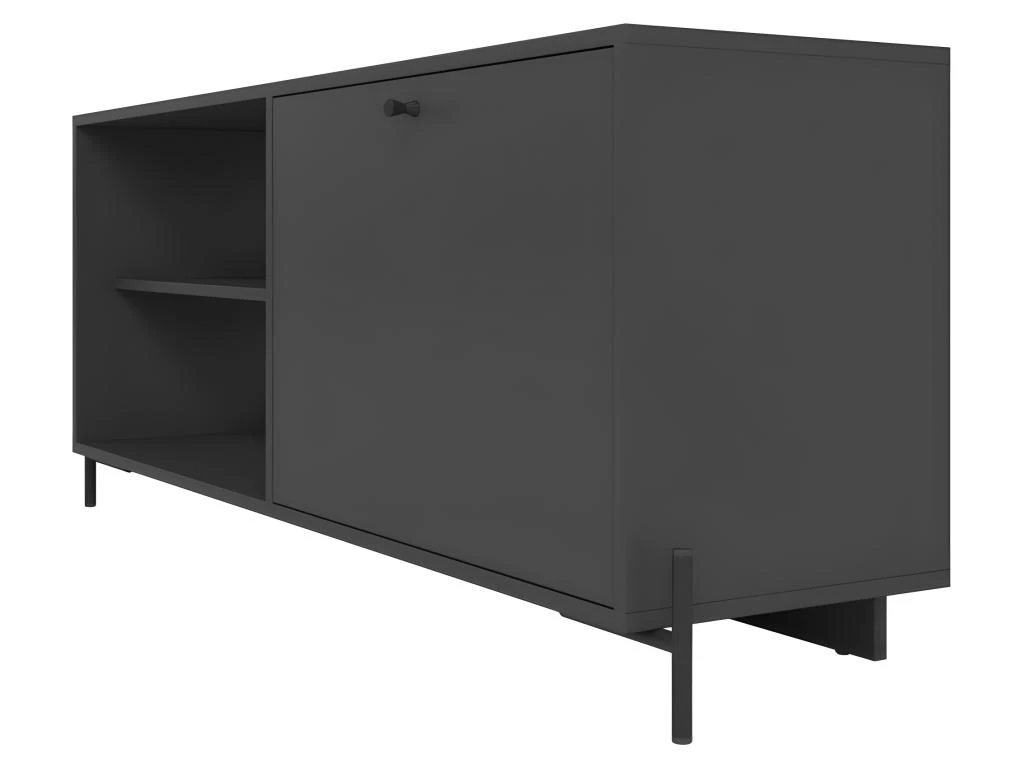 Meuble TV Bar 60 Pouces Noir 1 Porte 4 Niches Pieds Métal Ronds 6 Meuble TV Bar 60 Pouces Noir 1 Porte 4 Niches Pieds Métal Ronds – Image 4