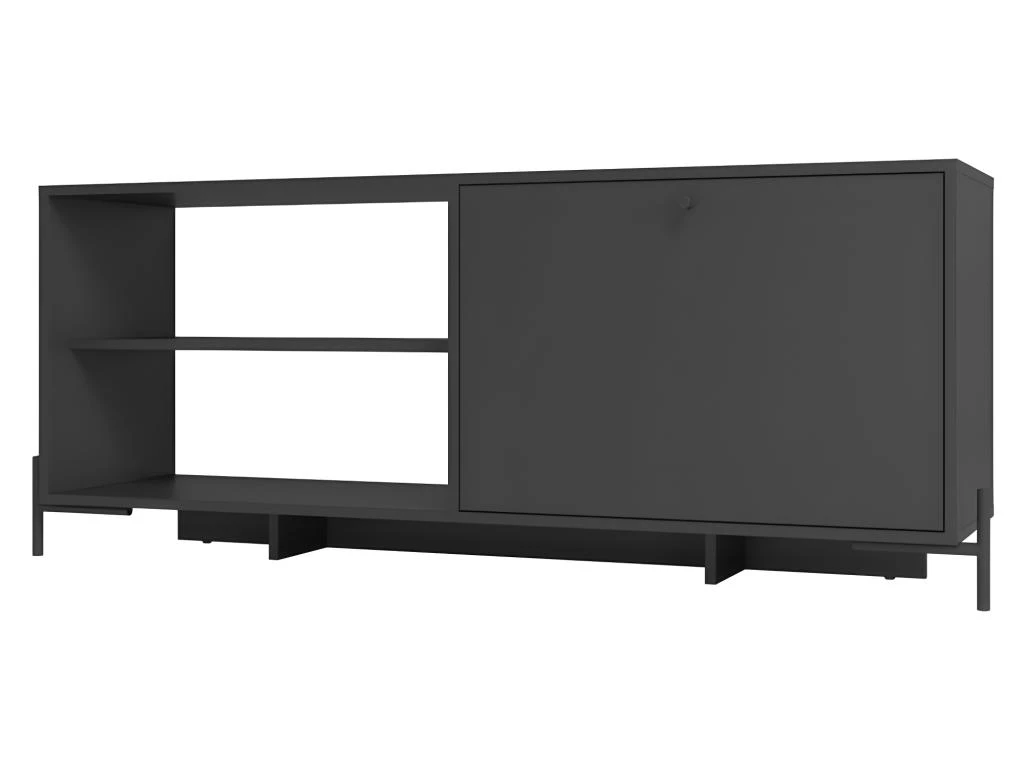 Meuble TV Bar 60 Pouces Noir 1 Porte 4 Niches Pieds Métal Ronds 7 Meuble TV Bar 60 Pouces Noir 1 Porte 4 Niches Pieds Métal Ronds – Image 5