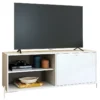 Meuble TV Bar 60 Pouces Blanc 1 Porte 4 Niches Pieds Métal Ronds -Pas Cher Mobiliora Magasin meuble tv 22970107