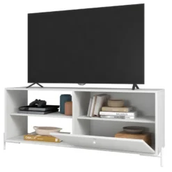 Meuble TV Bar 60 Pouces Blanc 1 Porte 4 Niches Pieds Métal Ronds -Pas Cher Mobiliora Magasin meuble tv 22970109