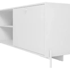 Meuble TV Bar 60 Pouces Blanc 1 Porte 4 Niches Pieds Métal Ronds -Pas Cher Mobiliora Magasin meuble tv 22970113