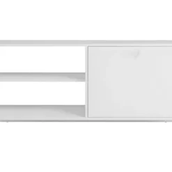 Meuble TV Bar 60 Pouces Blanc 1 Porte 4 Niches Pieds Métal Ronds -Pas Cher Mobiliora Magasin meuble tv 22970115