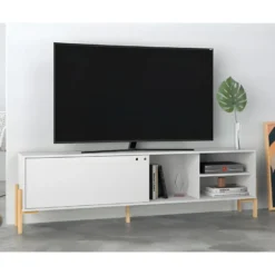 Meuble TV 80 Pouces Blanc 1 Porte Coulissante 4 Niches -Pas Cher Mobiliora Magasin meuble tv 22970119
