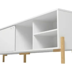 Meuble TV 80 Pouces Blanc 1 Porte Coulissante 4 Niches -Pas Cher Mobiliora Magasin meuble tv 22970121