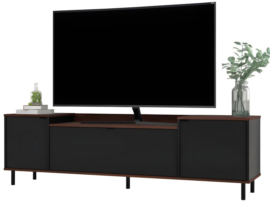 Meuble TV BAR 70 Pouces 3 Portes 3 Niches Châtaignier Noir 3 Meuble TV BAR 70 Pouces 3 Portes 3 Niches Châtaignier Noir