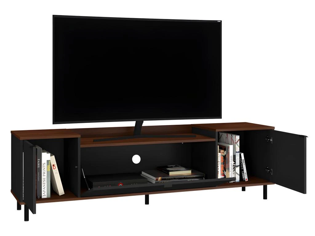 Meuble TV BAR 70 Pouces 3 Portes 3 Niches Châtaignier Noir 4 Meuble TV BAR 70 Pouces 3 Portes 3 Niches Châtaignier Noir – Image 2