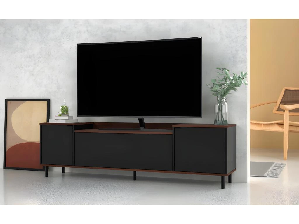 Meuble TV BAR 70 Pouces 3 Portes 3 Niches Châtaignier Noir 6 Meuble TV BAR 70 Pouces 3 Portes 3 Niches Châtaignier Noir – Image 4