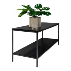 HARALD - Meuble TV Acier Noir Et Plateau Aspect Bois Noir -Pas Cher Mobiliora Magasin meuble tv 22977237