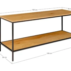 HARALD - Meuble TV Acier Noir Et Plateau Aspect Bois Noir -Pas Cher Mobiliora Magasin meuble tv 22977239