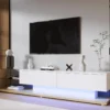 Meuble TV 170cm Avec LED - Cloison Vitrée - 2 Tiroirs - Blanc & Naturel -Pas Cher Mobiliora Magasin meuble tv 22991335