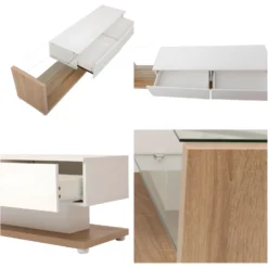 Meuble TV 170cm Avec LED - Cloison Vitrée - 2 Tiroirs - Blanc & Naturel 9 Meuble TV 170cm Avec LED - Cloison Vitrée - 2 Tiroirs - Blanc & Naturel -Pas Cher Mobiliora Magasin meuble tv 22991339