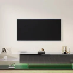 Meuble TV 170cm Avec LED - Cloison Vitrée - 2 Tiroirs - Noir