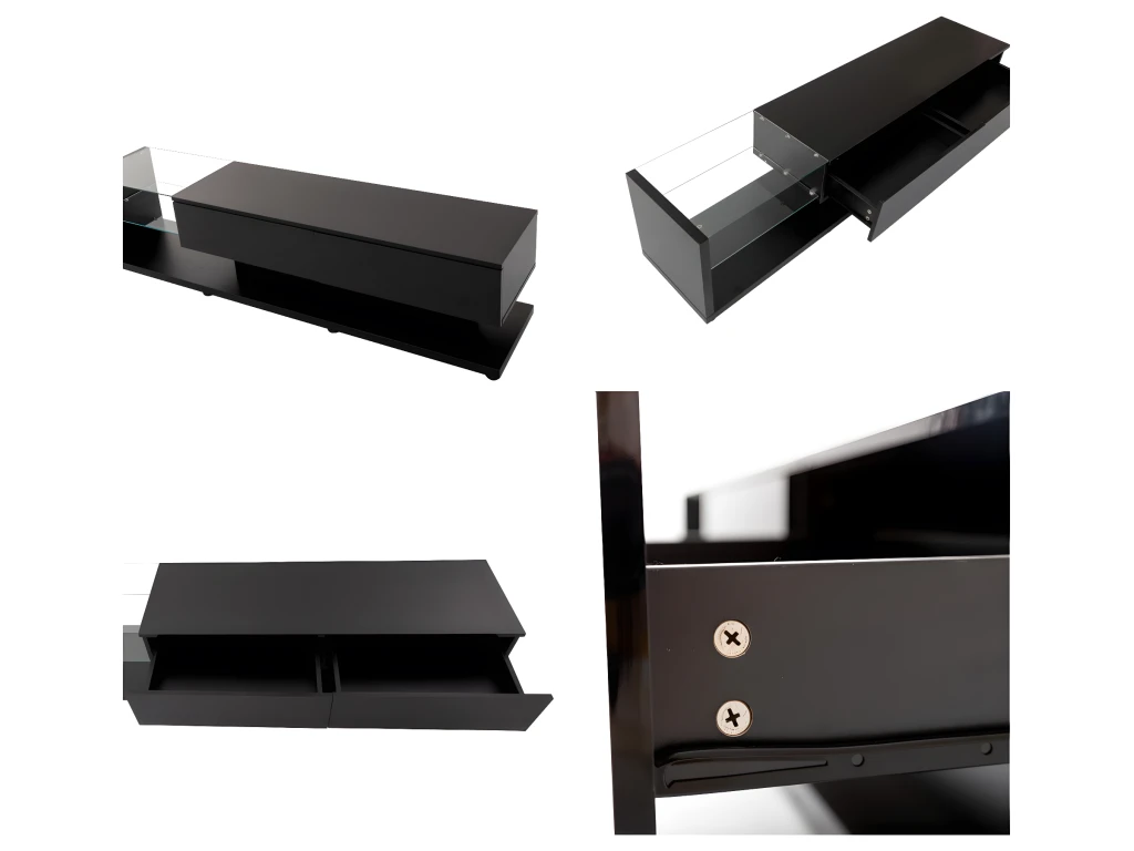 Meuble TV 170cm Avec LED - Cloison Vitrée - 2 Tiroirs - Noir 5 Meuble TV 170cm Avec LED - Cloison Vitrée - 2 Tiroirs - Noir – Image 3