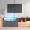 Meuble TV 190 Cm - Avec LED Et Espace D'exposition En Verre - Style Campagnard - Gris & Naturel -Pas Cher Mobiliora Magasin meuble tv 22991465