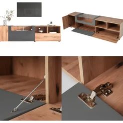 Meuble TV 190 Cm - Avec LED Et Espace D'exposition En Verre - Style Campagnard - Gris & Naturel 15 Meuble TV 190 Cm - Avec LED Et Espace D'exposition En Verre - Style Campagnard - Gris & Naturel -Pas Cher Mobiliora Magasin meuble tv 22991471