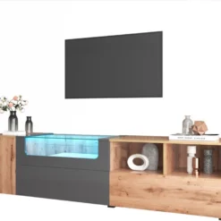 Meuble TV 190 Cm - Avec LED Et Espace D'exposition En Verre - Style Campagnard - Gris & Naturel 17 Meuble TV 190 Cm - Avec LED Et Espace D'exposition En Verre - Style Campagnard - Gris & Naturel -Pas Cher Mobiliora Magasin meuble tv 22991475