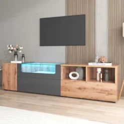 Meuble TV 190 Cm - Avec LED Et Espace D'exposition En Verre - Style Campagnard - Gris & Naturel 18 Meuble TV 190 Cm - Avec LED Et Espace D'exposition En Verre - Style Campagnard - Gris & Naturel -Pas Cher Mobiliora Magasin meuble tv 22991477