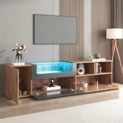 Meuble TV 190 Cm - Avec LED Et Espace D'exposition En Verre - Style Campagnard - Gris & Naturel 19 Meuble TV 190 Cm - Avec LED Et Espace D'exposition En Verre - Style Campagnard - Gris & Naturel -Pas Cher Mobiliora Magasin meuble tv 22991479