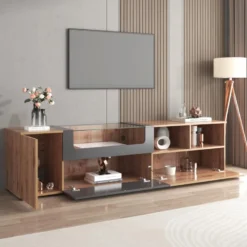 Meuble TV 190 Cm - Avec LED Et Espace D'exposition En Verre - Style Campagnard - Gris & Naturel 21 Meuble TV 190 Cm - Avec LED Et Espace D'exposition En Verre - Style Campagnard - Gris & Naturel -Pas Cher Mobiliora Magasin meuble tv 22991483