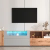 Meuble TV 190 Cm - Avec LED Et Espace D'exposition En Verre - Style Campagnard - Gris Clair & Naturel 1 Meuble TV 190 Cm - Avec LED Et Espace D'exposition En Verre - Style Campagnard - Gris Clair & Naturel -Pas Cher Mobiliora Magasin meuble tv 22991485