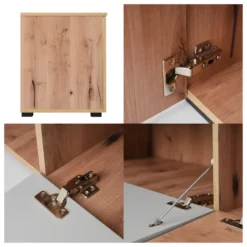 Meuble TV 190 Cm - Avec LED Et Espace D'exposition En Verre - Style Campagnard - Gris Clair & Naturel -Pas Cher Mobiliora Magasin meuble tv 22991491