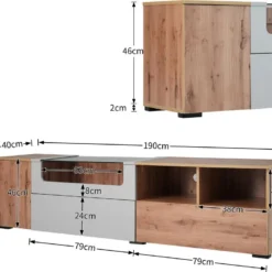 Meuble TV 190 Cm - Avec LED Et Espace D'exposition En Verre - Style Campagnard - Gris Clair & Naturel -Pas Cher Mobiliora Magasin meuble tv 22991493