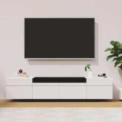 Meuble TV 170cm Avec Trois Portes - Noir Brillant & Blanc