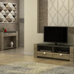 Meuble TV METEORITE - 2 Niches & 2 Tiroirs - MDF Plateau Effet Granite 18 Meuble TV METEORITE - 2 Niches & 2 Tiroirs - MDF Plateau Effet Granite -Pas Cher Mobiliora Magasin meuble tv 267861