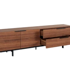 Meuble TV TAYRON 200cm - 2 Portes & 2 Tiroirs - MDF & Pieds Métal - Coloris Noyer -Pas Cher Mobiliora Magasin meuble tv 270397