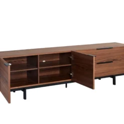 Meuble TV TAYRON 200cm - 2 Portes & 2 Tiroirs - MDF & Pieds Métal - Coloris Noyer -Pas Cher Mobiliora Magasin meuble tv 270399