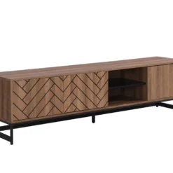 Meuble TV Avec 3 Portes Et 2 Niches - MDF - Naturel Et Noir - CARATANA -Pas Cher Mobiliora Magasin meuble tv 2875245